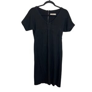 LOFT Merino Wool Black Knit Short Sleeve V Neck Zipper Back Sheath Dress Size M